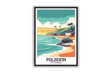 Polzeath, Cornwall. Vintage Travel Posters. Vector art. Famous Tourist Destinations Posters Art Prints Wall Art and Print Set Abstract Travel for Hikers Campers Living Room Decor