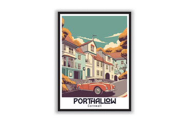 Porthallow, Cornwall. Vintage Travel Posters. Vector art. Famous Tourist Destinations Posters Art Prints Wall Art and Print Set Abstract Travel for Hikers Campers Living Room Decor