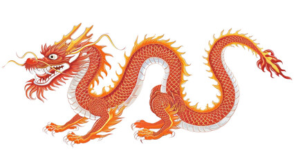 Illustration of a fiery red and orange dragon with intricate scales.