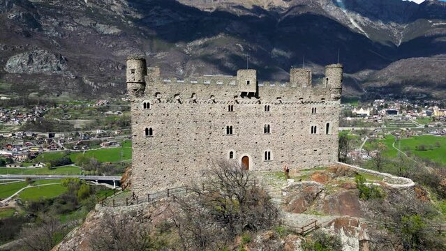 Ussel castle Aosta Valley Italy aerail view with drone
