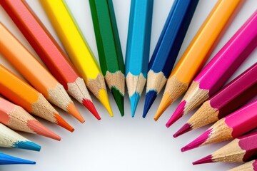 Naklejka premium Arrangement of colored pencils isolated on white background