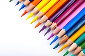 Fototapeta premium Arrangement of colored pencils isolated on white background