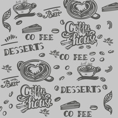Hand-drawn set of coffee and inscriptions for the coffee shop menu