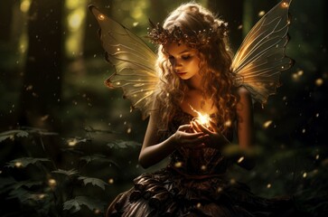 Luminous Magic fairy forest. Garden tale. Generate Ai