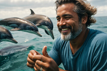 man with dolphin