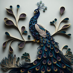 Beautiful paper quilling art peacock animal design illustration AI Generated image