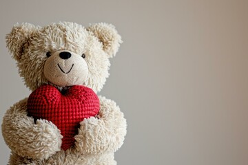 Cute Teddy Bear Holding a Heart, Valentine's Day Concept