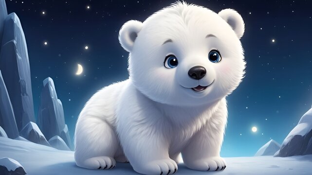 Fototapeta Cute baby polar bear in the snow, beautiful cute baby animals wallpaper