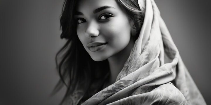 a portrait of a elegant woman in a shawl