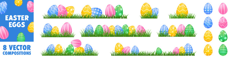 Easter eggs composition set. Spring decoration.