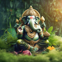 Fototapeta premium Lord ganesha sculpture on nature background