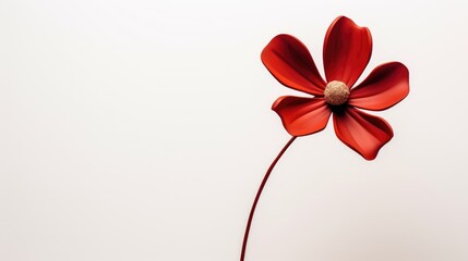 Red flower on a white background. Minimalistic style. Copy space.