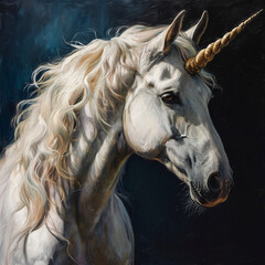 a portrait of a majestic white unicorn with flowing mane