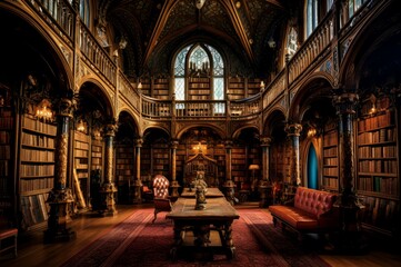 Fascinating Magnificent library. Old interior room. Generate Ai