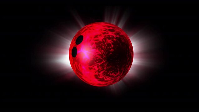 A bright multi-colored bowling ball rotates around its axis.  