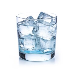 ice cubes in the glass on white background