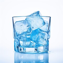 ice cubes in the glass on white background