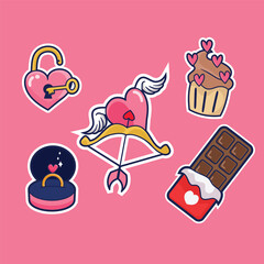 SET ICON STICKER VECTOR ILLUSTRATION VALENTINE DAY TEMPLATE