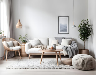 Scandinavian hygge style interior of modern living room