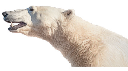 Side view of the head and neck of a polar bear, isolated, white background - obrazy, fototapety, plakaty