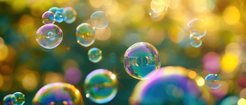 A Closeup Photo Of Colorful Soap Bubbles Floating In The Air. Сoncept Soap Bubble Art, Capturing The Moment, Floating Colors, Whimsical Closeups