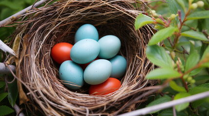 Fototapeta na wymiar Robin bird and robin eggs beautiful yet simple