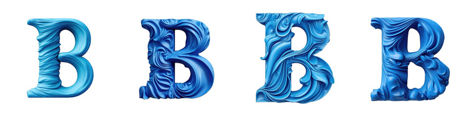 Blue Plasticine style lettering, alphabet, logotype, letter B isolated on a transparent background