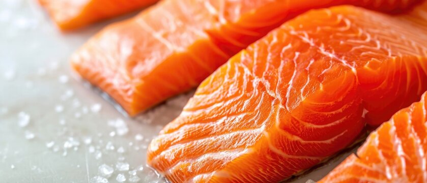 Closeup Of Fresh Salmon Fillet, Isolated On A Pristine White Surface. Сoncept Fresh Seafood, Food Photography, Culinary Delights, Delicious Salmon, Perfect Presentation