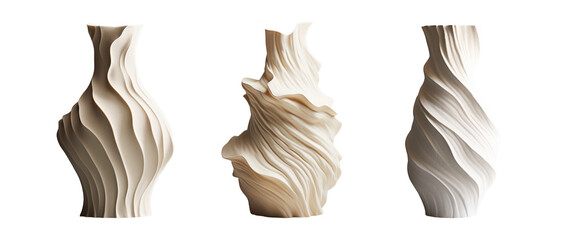 Set white modern ceramic vases, minimalism. Isolated on transparent background.