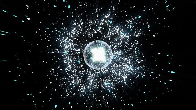 A bright glowing magic sphere. Animated snow globe with shiny particles.