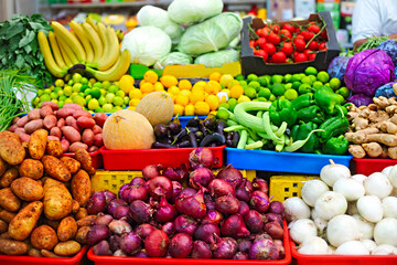 Naklejka na ściany i meble Vegetables and fruits at open air market