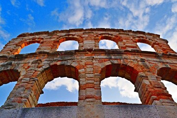 view of the famous Arena of Verona, a Roman amphitheater located in Piazza Bra in the historic center of Verona, Italy