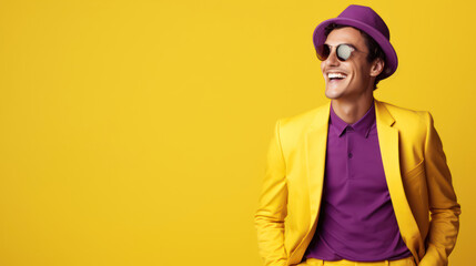Man in violet vibrant yellow background expert Fujifilm capture