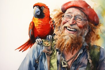 portrait of a man with a parrot