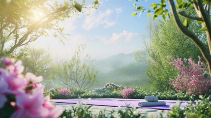 Capture the tranquility of a yoga session amidst blooming nature.