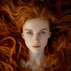 Obraz premium portrait of a woman with abundant red hair, generated by ai
