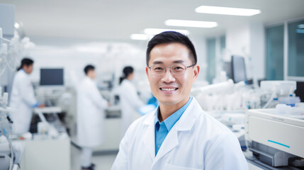 Fototapeta premium Confident lab technician representing expertise in state-of-the-art medical laboratory