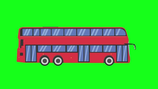 Running bus animation, flat cartoon on green screen