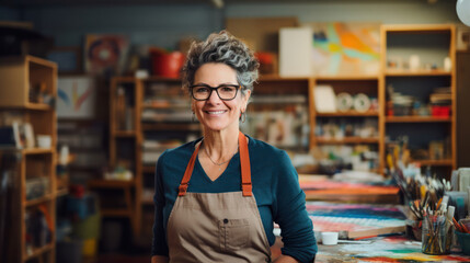 Passionate art educator among canvases cultivating artistic talents in learners