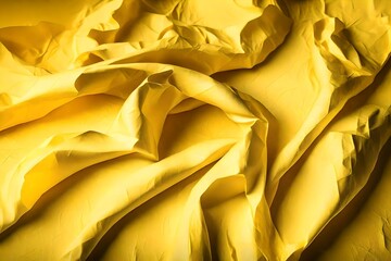 Crumpled blank yellow sheet of paper, isolated on a white background.