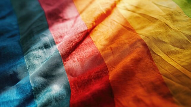 Closeup of rippled rainbow gay pride flag, conceptual image