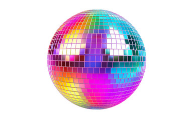 Multicolored Rotating Disco Ball Displayed Against Isolated on Transparent Background PNG.