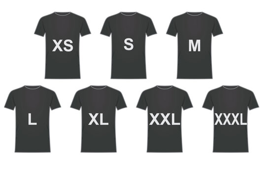 Clothing t shirts sizes. vector