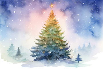 Landscape holiday seasonal card white snow christmas background forest fir winter tree