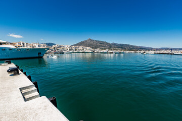 Fototapeta na wymiar Sea boardwalk view, Andalusia, Southern Spain, fine weather and climate for travelers and tourists