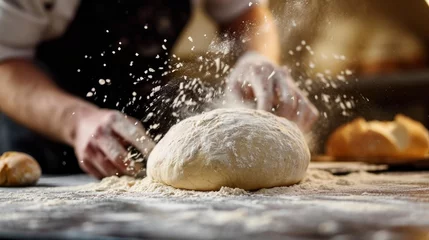Foto auf Acrylglas Brot Chef making baking bread