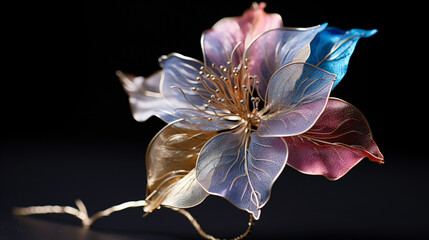 Subtly colorful flower made of natural silver