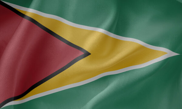    Guyana waving flag close up fabric texture background