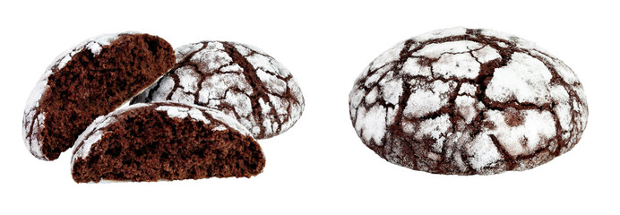 Chocolate brownie cookie isolated on white background with full depth of field