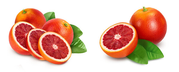 Blood red oranges isolated on white background with  full depth of field